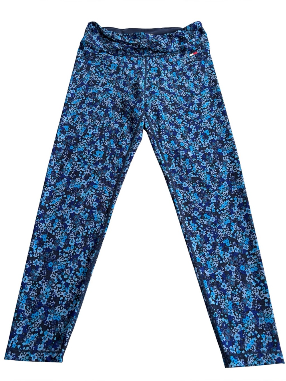 Tommy Hilfiger Sport Blue Floral Leggings Medium High Rise Athletic Workout